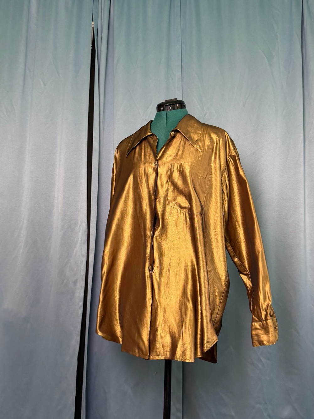 Vintage Metallic Gold long Button-Up Shirt